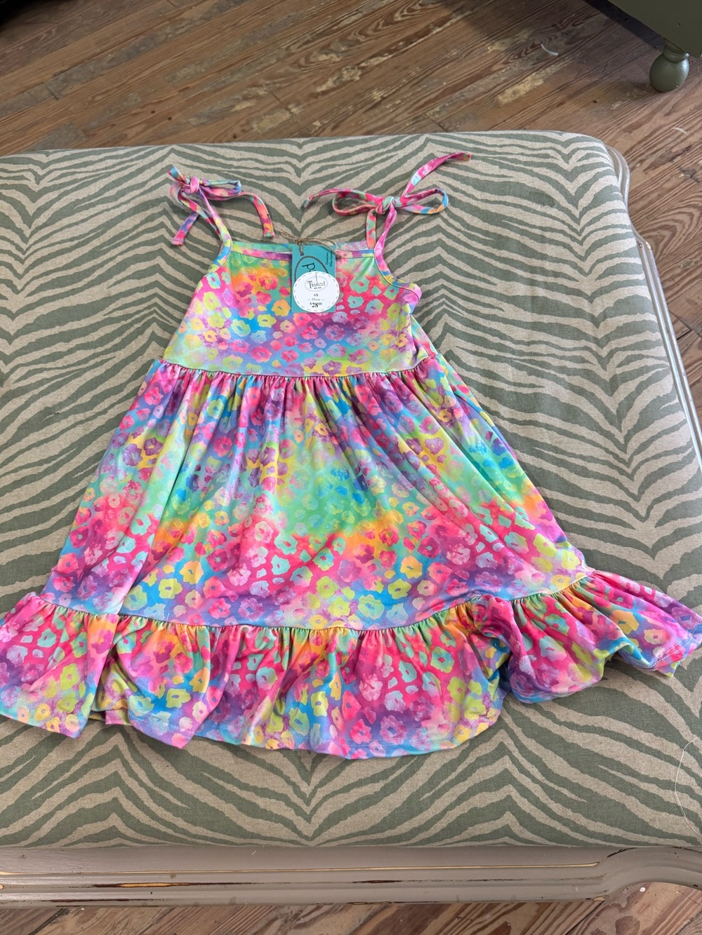 Girls' Rainbow Floral Tie-Shoulder Casual Dress